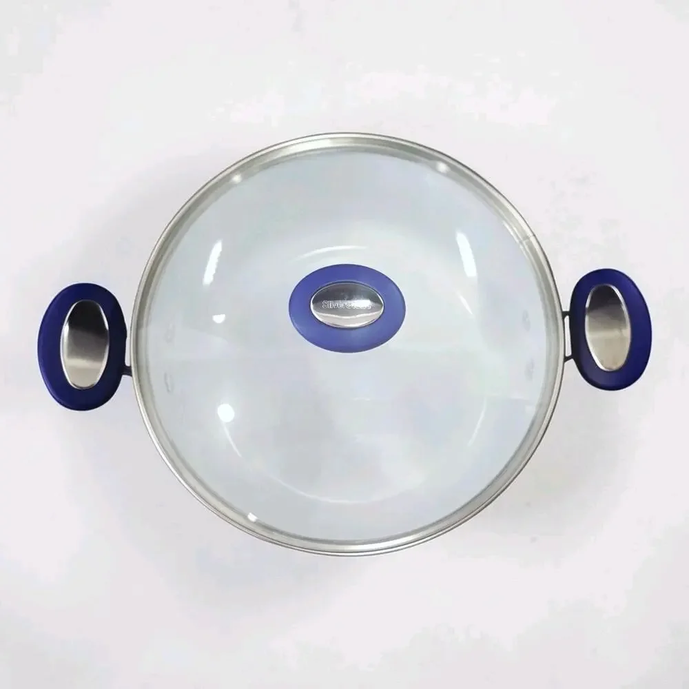 SilverStone Ceramic Aluminum Stockpot 6 Qt Blue Covered Dutch Oven Pot New